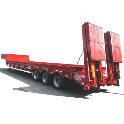 China ABS Anti-lock Braking System Equipped CIMC HUAJUN 3 Axle Low Bed Semi Trailer with Hydraulic Ramp HJGMCK20069 for sale