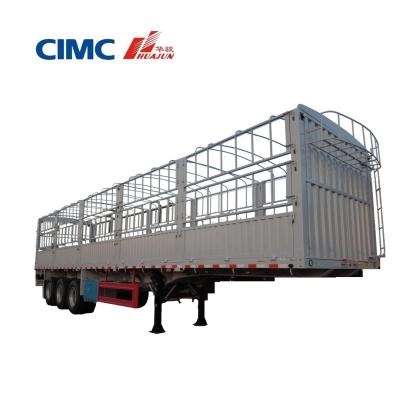 China CIMC HUAJUN 11.00R20 Straight Beam Cargo Stake Fence Semi-Trailer for Cargo Transport for sale