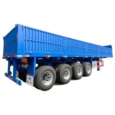 China Hot 4 axles platbed semi-trailer met 1000 mm zijkant maximale lading van 60T 12.00R20 band Te koop