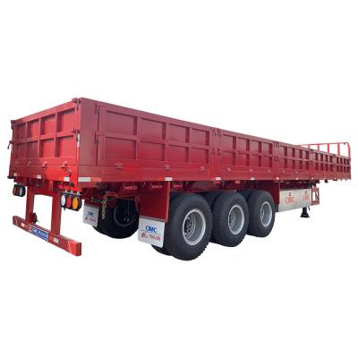 China 60T Max Payload 3 Axles Flatbed Semi Trailer with Side Door and Sidewall Cargo Fence for sale