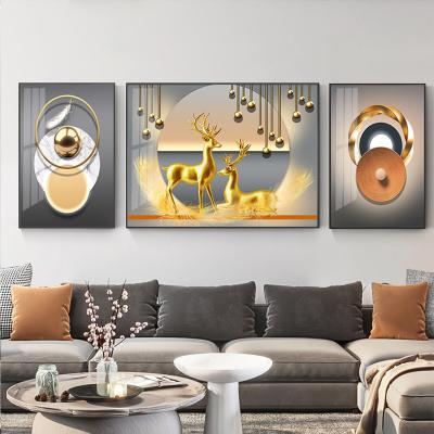 China Glass Wall Waterproof Nordic Gold Crystal Porcelain Art Home Wall Pictures Abstract Canvas Modern Decor Paintings for sale