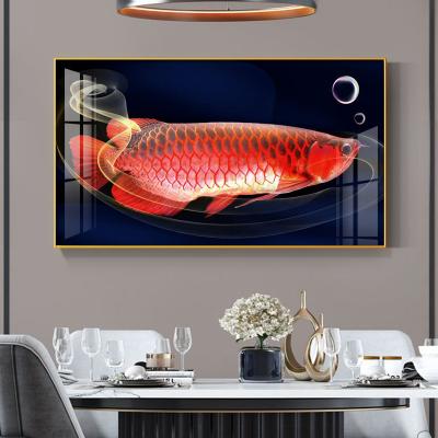 China Crystal Fish Dragon Living Room Restaurant Art Crystal Painting Waterproof Decorative Horizontal Gold Crystal Luxurious Fish Porcelain Abstract for sale