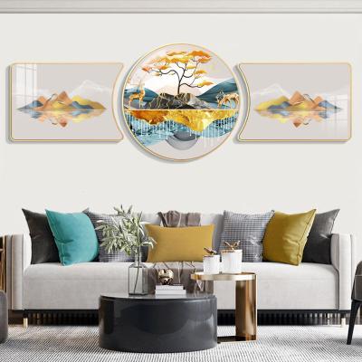 China 3PCS/SET New Waterproof Living Room Decoration Luxury Frame Wall Art Prints Picture Porcelain Wall Art Crystal Painting for sale