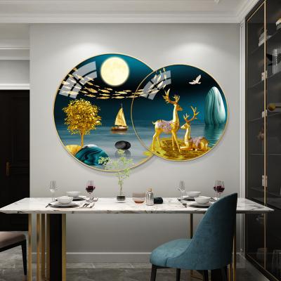 China 2023 New Restaurant Decoration Deer 5D Waterproof Modern Luxury Crystal Picture Porcelain Decorative Painting Round for sale