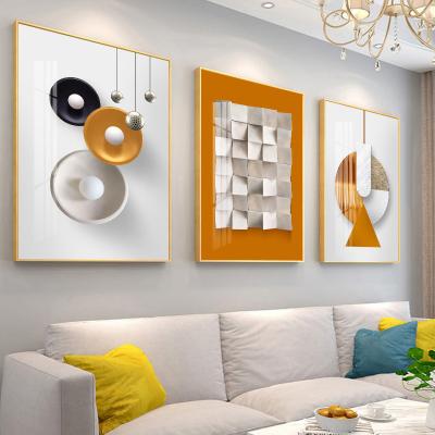 China Modern Nordic Modern Home Decorative Wall Art Glass Painting Glass Porcelain Abstract Geometry Abstract Crystal Frame Waterproof Home Decor for sale