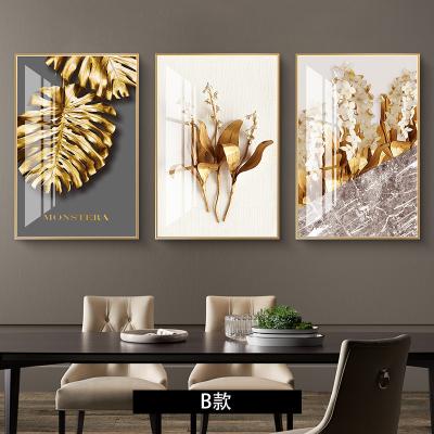 China Living Room Waterproof Decor Nordic Golden Plant Leaves Wall Art Pictures Prints Flower Cuadros Decorative Crystal Art Leaf Painting for sale