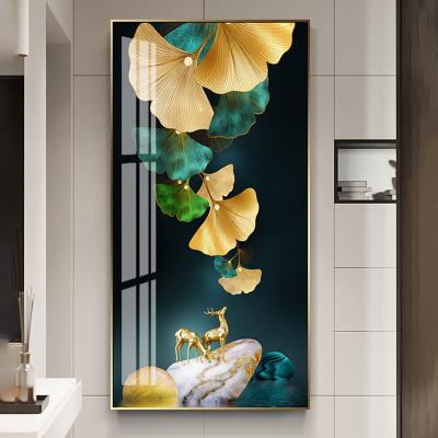 China Waterproof Golden deer leaf plant print picture frame crystal procelian Modern Canvas Nordic Posters Pictures  ginko leaf wall art for sale