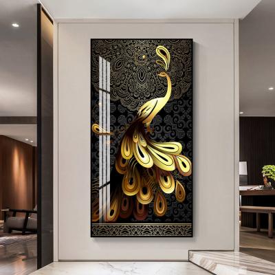 China Waterproof Modern Nordic Decorative Peacock 5d Frame Porcelain Wall Art Crystal Peacock Wall Paintings For Decor for sale