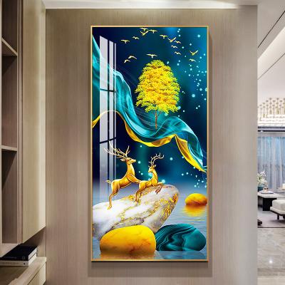 China Porch Decorative Modern Luxury Elk Animal Canvas Prints Wall Crystal Art Picture Frame Porcelain Painting Home Decor for sale