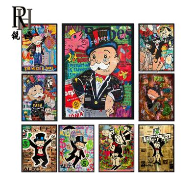 China Graffiti Alec Wall Millionaire Money Rich Man Street Waterproof Poster Prints Monopoly Motivational Custom Printed Art Canvas Framed for sale