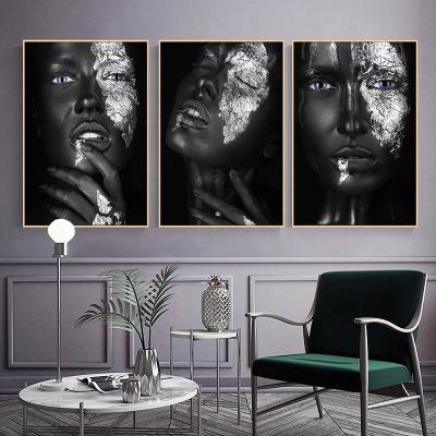 China Dark Peeled Waterproof Sliver Woman Portrait Posters Prints Cuadros Picture Color African Woman Wall Art for sale