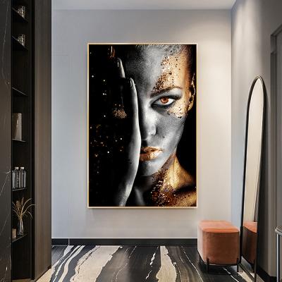 China Hoe sale waterproof black and gold woman portrait graffiti posters print african woman wall art canvas for sale