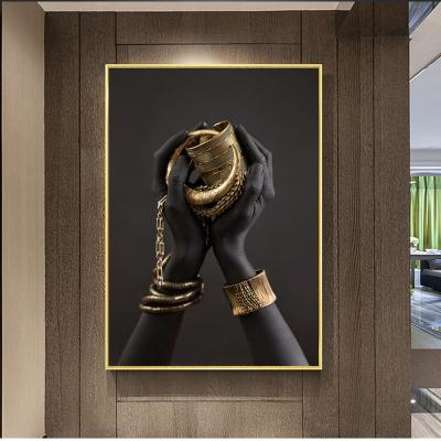 China Waterproof Home Decor African Black Women Hands With Gold Jewelry Posters Prints Wall Pictures Art African Woman Painting Canvas for sale