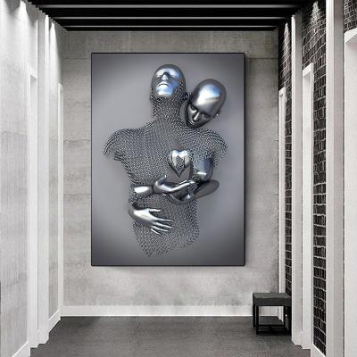 China Modern Wall Art Decorations Metal Figure Statue Abstract Waterproof Romantic Home Posters Pictures Prints Home Decor for sale