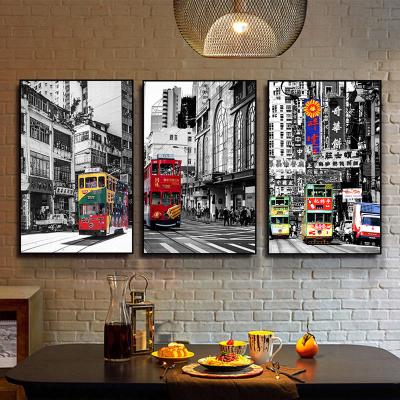 China Waterproof Home Decor Hong Kong Nostalgic Retro Urban Architecture Landscape Posters Prints Canvas Printing Modern Picture Wall Art Decor for sale