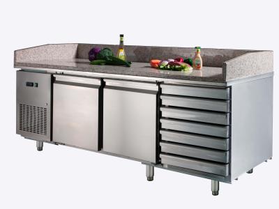 China 7 Drawers Stainless Steel Pizza Counters , High Efficiency Refrigerated Prep Station for sale