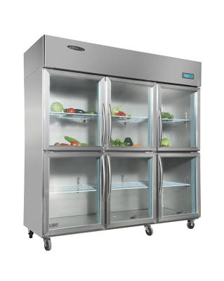 China 1500L Asian Six Door Chilled Display Unit , Glass Door Refrigerator 1830x800x1930 for sale