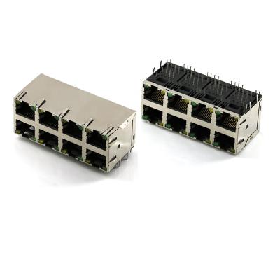 China Cat6 Multi Port 2x4 Ports RJ45 PCB Connector Ethernet Jack Female Panel Mount for sale