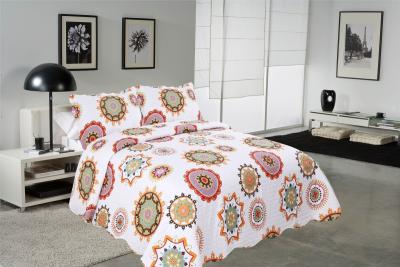 China Sun Flower Pattern Printed Quilt Set Needle Punched Cotton Bedspread And Coverlet for sale