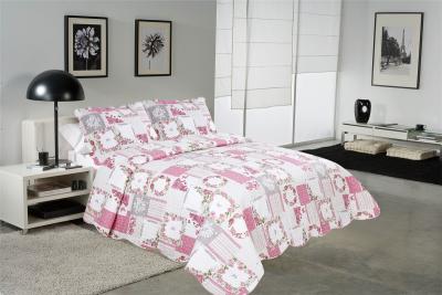 China White And Pink Printed Quilt Set 100 Percents Cotton For Household Bedroom for sale