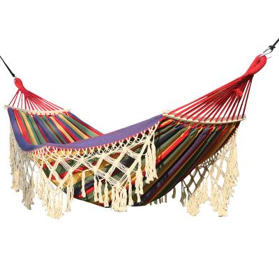 China Wholesale Custom Colorful Stripes Cotton Fabric Canvas Adult Camping Hammock For Portable Outdoor Beach Hammock for sale