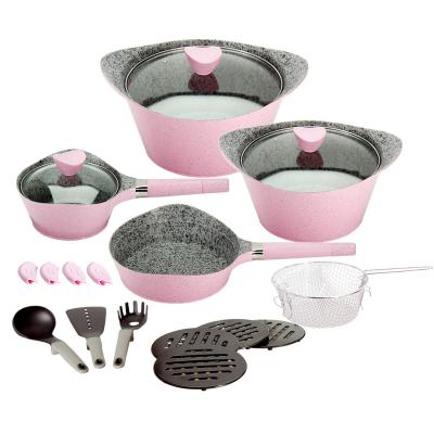 China Cooklover Stocked 19pcs Die Cast Aluminum Granite Induction Bottom Non-Stick Coating Cookware Sets for sale