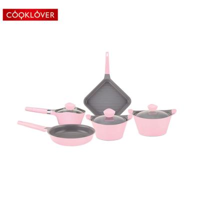 China Sustainable cooklover 8pcs die cast aluminum non stick PFOA free cookware sets for sale