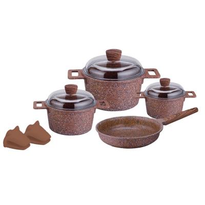 China 9 pcs granite stick non sustainable with aluminum induction bottom cookware set pot for sale