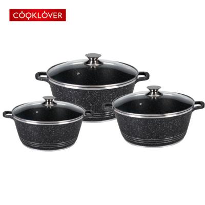 China 6pcs viable die-cast aluminum non-stick ceramic marble coating lid glass cookware set for sale