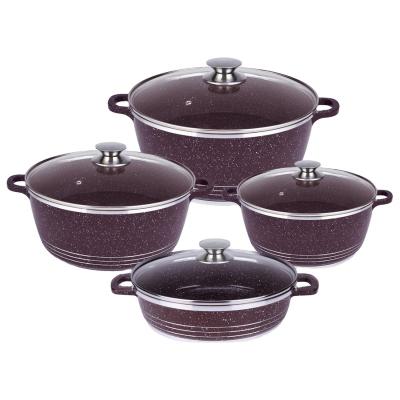 China 8pcs viable die-cast aluminum non-stick ceramic marble coating lid glass cookware set for sale