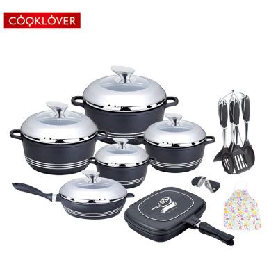 China The Viable Cooklover 22pcs Non Die-Casting Aluminum Stick Cookware Set/Sauce Pot/Saucepan/Fry Pan/Double Grill Pan for sale