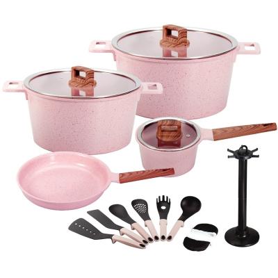 China 16 Pieces Durable High Quality Ceramic Nonstick Cast Aluminum Cookware Sets Kitchen Soup Pot/Sauce Pan/Fry Pan for sale