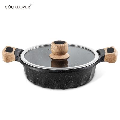 China 24cm Sustainable Wholesale Marble Die Cast Aluminum Shallow Pot With Induction Bottom Nonstick Coating Nonstick Cookware for sale