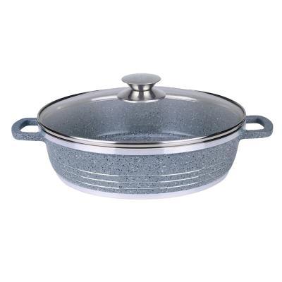 China Sustainable Induction Aluminum Ceramic Marble Nonstick Bottom Die Cast Shallow Pot Cookware for sale