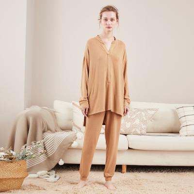 China Breathable Lounge Wear Women's Comfortable 2 Piece 713910viscose Clothing Set 2021 Custom Women Fashionable Ladies Casual Plus Size Knit Loungewear for sale