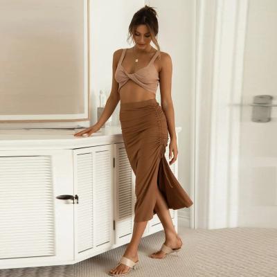 China Anti-Static Ready to Ship 2022 New Peri Summer Slit Lace-Up Maxi Skirt Fashionable High Sides Long Bodycon Women's Maxi Skirt for Street Style for sale