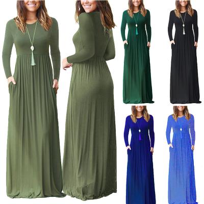 China Yizhi Anti-Static Women's Long Sleeve Loose Plain Maxi Dresses Casual Long Dress With Pockets for sale