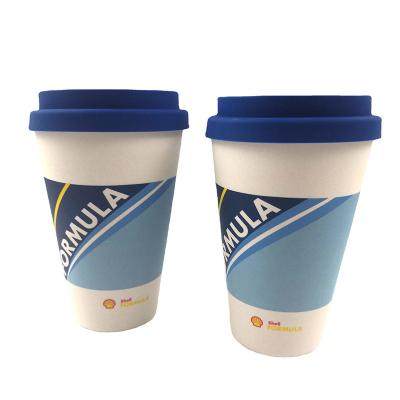 China Viable Custom Logo Printed 470ML Travel Mug Biodegradable Reusable Bamboo Fiber Coffee Mug Set With Sleeve Lids for sale