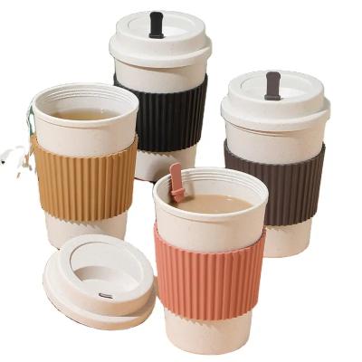 China Viable Customize Biodegradable Plastic Wheat Straw Cup With Lid Logo Design Coffee Mug Eco Friendly Material for sale