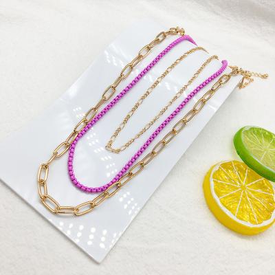 China To make women/girls beautiful new design three-layer gold plated pink coated necklace for girls and women for sale