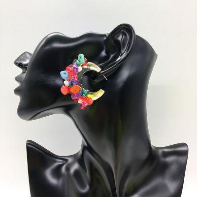 China Luxury TRENDY Wide C-shape Handmade Irregular Mixed Color Bohemia Acrylic Beads Earring for sale