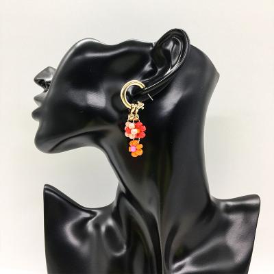 China TRENDY Fashion Women Ins Style Luxury Huggie Circle Beaded Flower Dangle Earrings For Women for sale