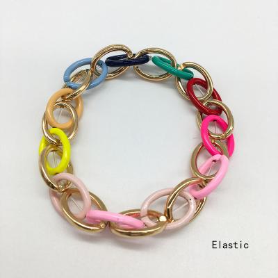 China To Make Girl Beautiful Ever New Come Summer Beach Luxury Bracelet Unique Desgin Bohemia Brass Oval Link Chain Rainbow Colorful Bangle for sale