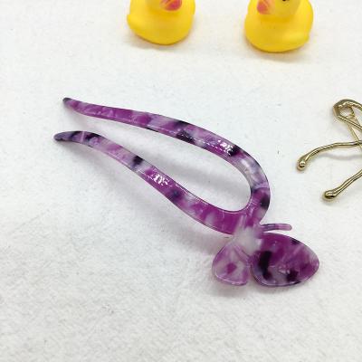 China To Make Girl Beautiful Modern Fashionable Purple U Shape Lazy Fluffy Hair Pin Elegant Butterfly Folk Hair Sticks Accessories For Woman for sale