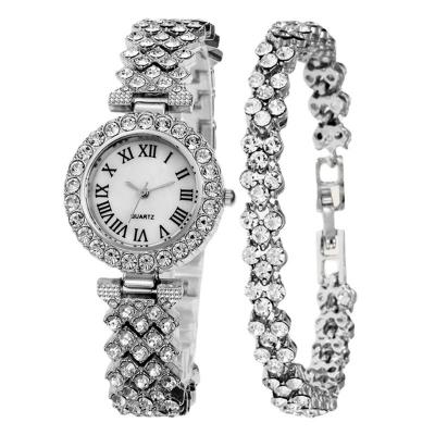 China DIVER 3 Pcs Fashion Roman Style Diamond Women Quartz Watch Set Crystal Bracelet Watches Jewelry Set With Box for sale