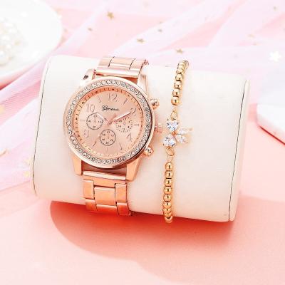 China Fashion Unique Cheap Watches 2 Pcs DIVER Bracelet Crystal Set Beads Bracelet Diamond Watch Jewelry Set for sale