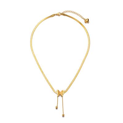 China TRENDY Light 18K Stainless Steel Butterfly Necklace Fashion Snake Bone Chain Tassel Gold Plated Frosted Necklace For Women for sale