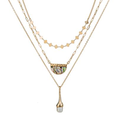 China Fashion retro fashion personality shell abalone shell colorful women's multi-layer natural pearl drop necklace for sale