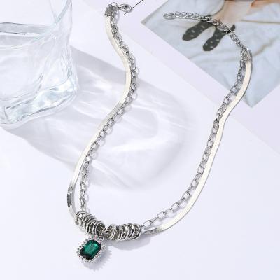 China Fashionable Custom Double Layer Fine Gemstone Flat Fine Gem New Ins Chain Body Jewelry Copper Snake Hip Pendant Necklace for sale