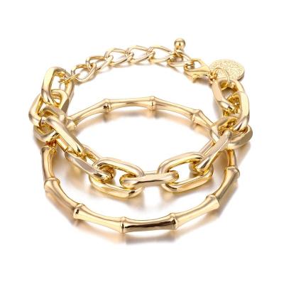 China TRENDY Retro Coin Bracelet Multilayer Set Simple Thick Chain Exaggerated Bamboo Chain Bracelet Set for sale